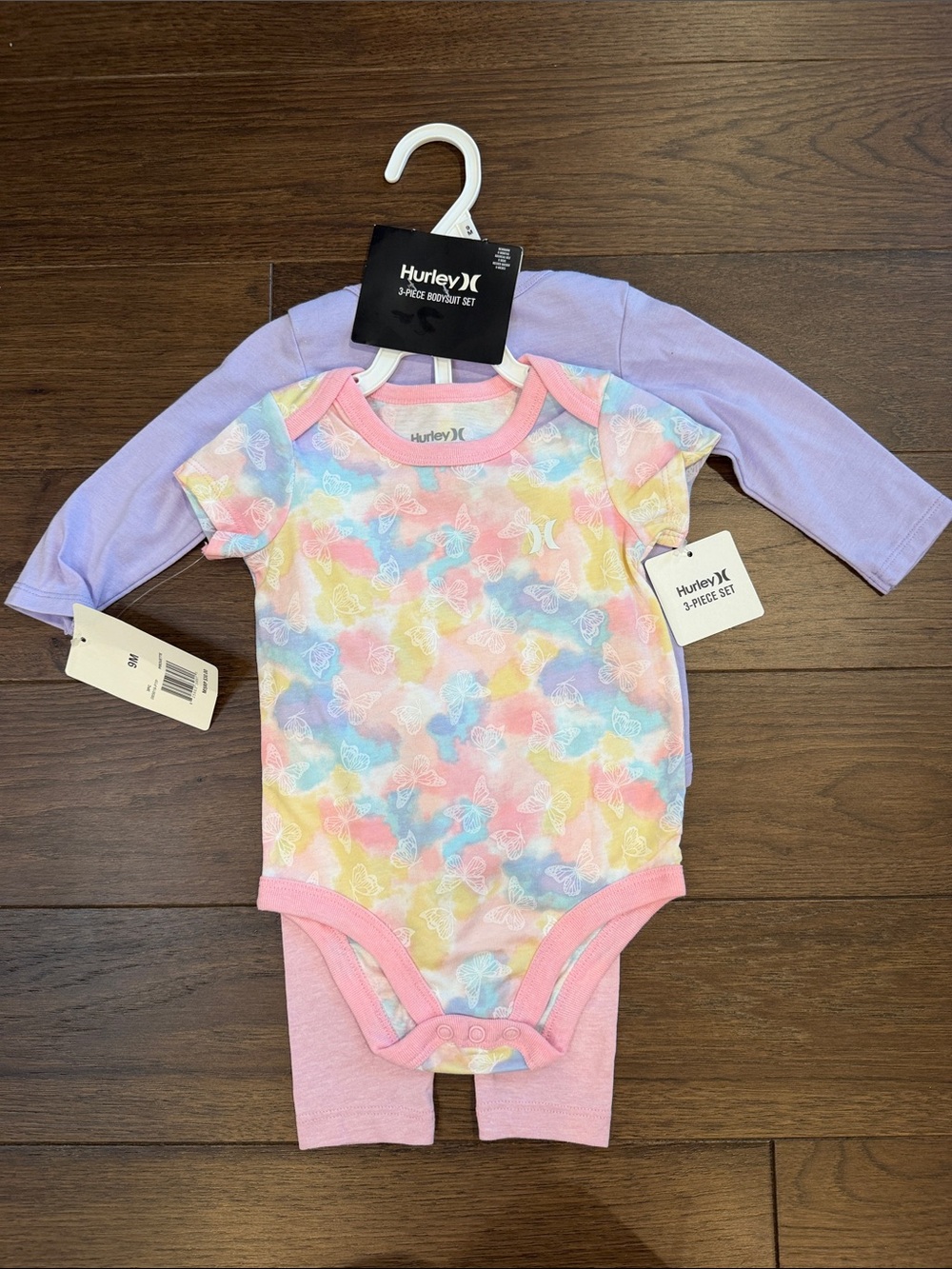 Hurley Baby Girls 3 Butterfly Print Piece Set Size 9 Month - NWT - C8-125